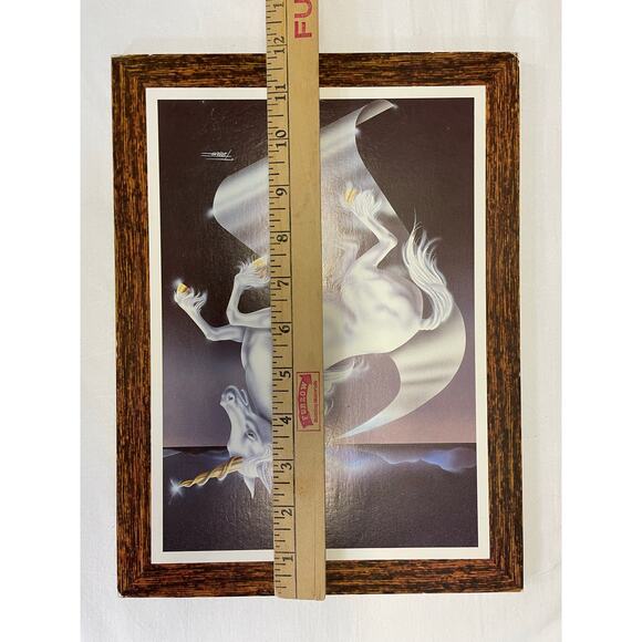 Vintage 1980s Unicorn Fantasy Art Print On Press Board White Horse Ferraro - Picture 9 of 10